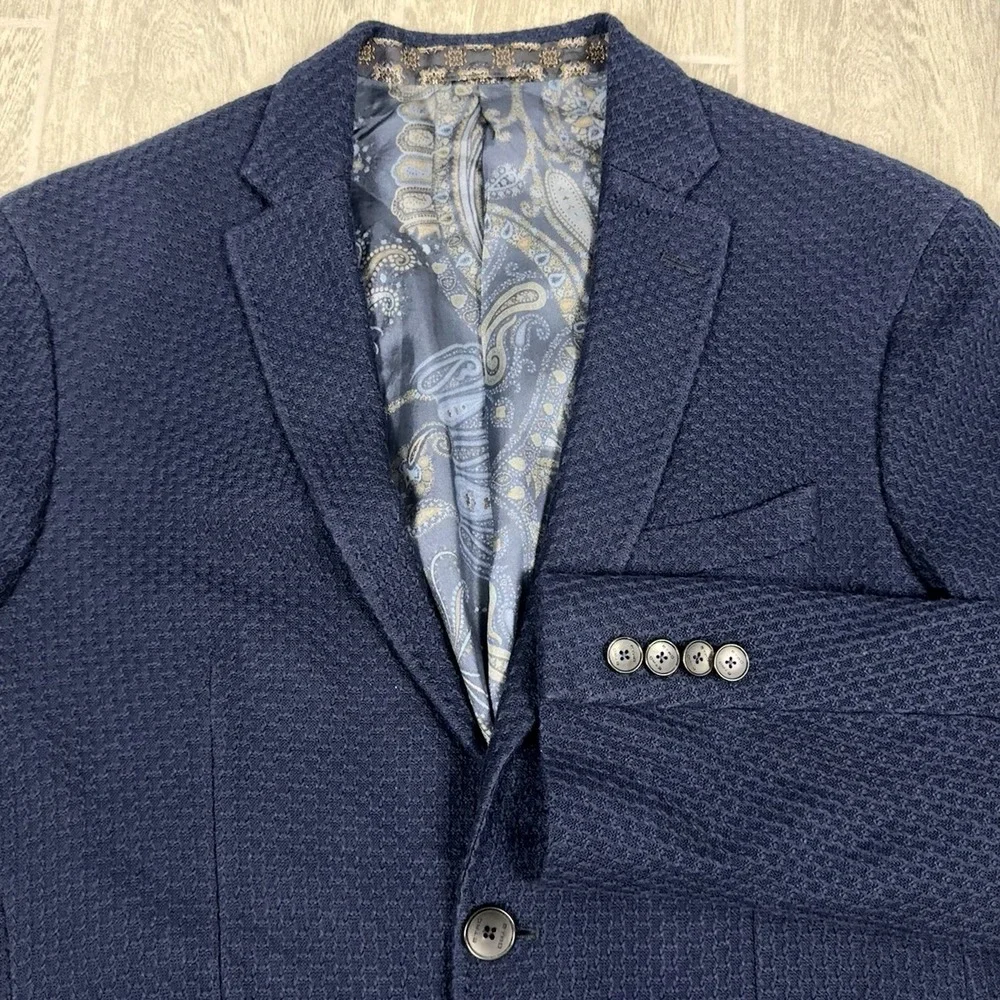 Etro Roma Navy Textured Cotton Knit Blazer Mens EU 54 (US 44) Classic